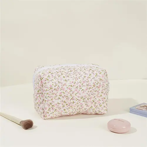 Wholesale Quilted Cotton Cosmetic Bag | Floral Makeup Organizer in Pastel Colors for Beauty Brands & Retailers